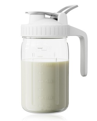 Breast Milk Pitcher, Mason Jar 32 oz, Heavy Duty Wide Mouth Jar with White Fl...
