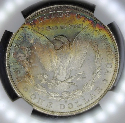 1882 S Morgan Silver Dollar Graded NGC MS64 Rainbow Color Toning Toned Coin