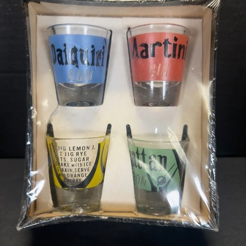 Vintage Federal Glass Rumpus Set S-314 Shot Glasses Boxed Set of 4 NOS 1970s