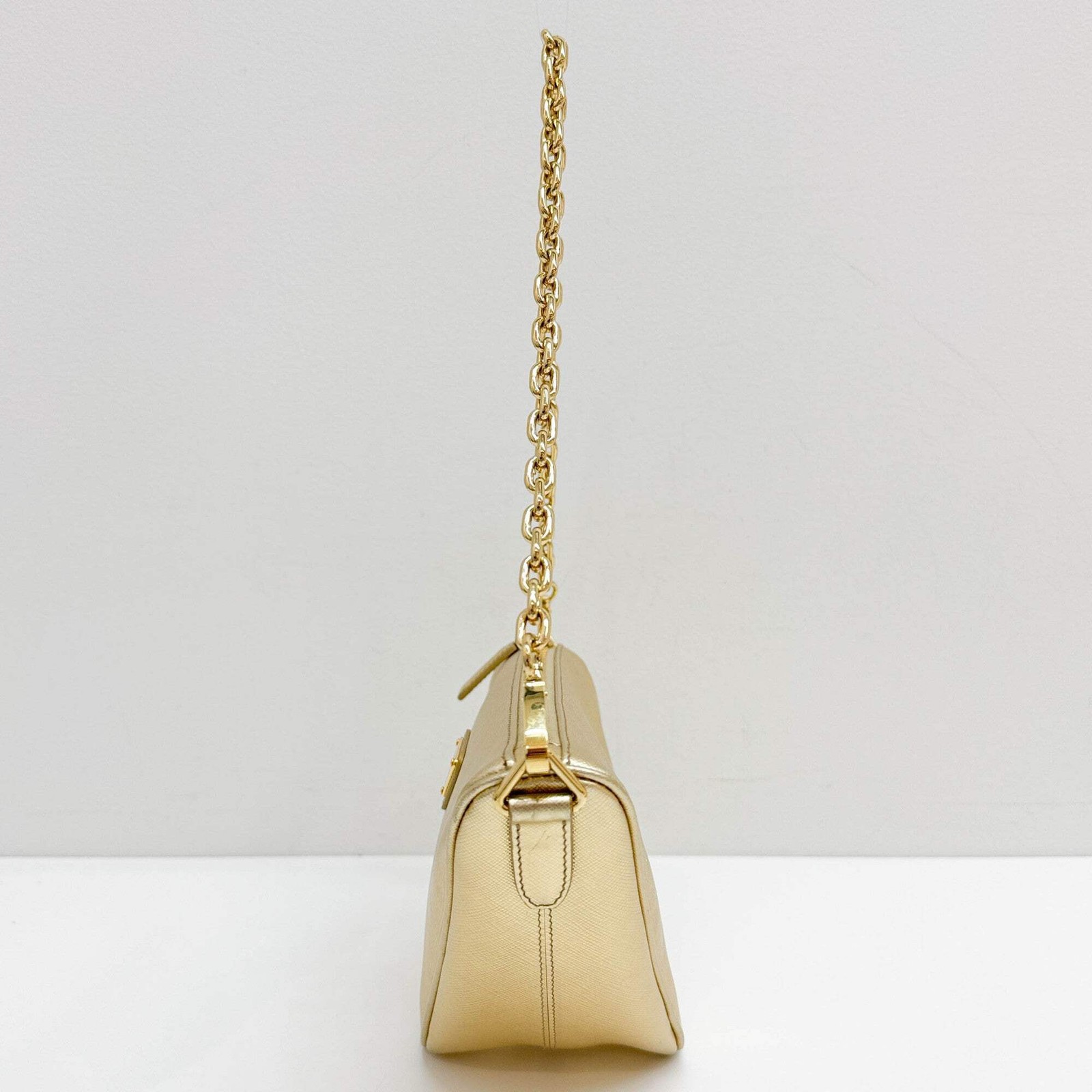 PRADA Triangle Gold Leather Two Way Bag thumbnail 6