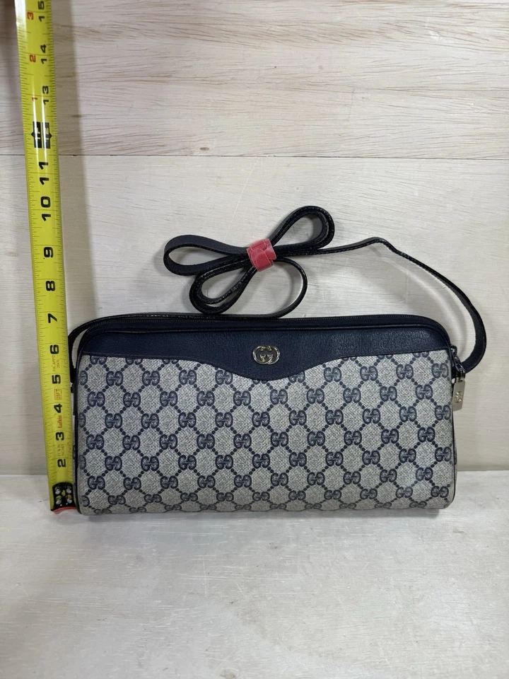 Bolso Bandolera Cartera Vintage Gucci Ophidia Web Rayas GG Supreme Azul Marino Lona Foto 3 de 4