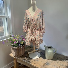 LoveShackFancy NWT 2XL Pink Blue Floral Prairie Cottagecore Dress Lace Trim