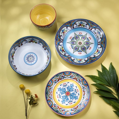 Zanzibar Double Bowl 16-Piece Dinnerware Set Fine Kitchenware Floral Multicolo - Picture 3 of 11