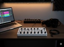 Controller MIDI USB Mini Mixer 9 Fader Manopole DAW Music Production Bianco Nuov