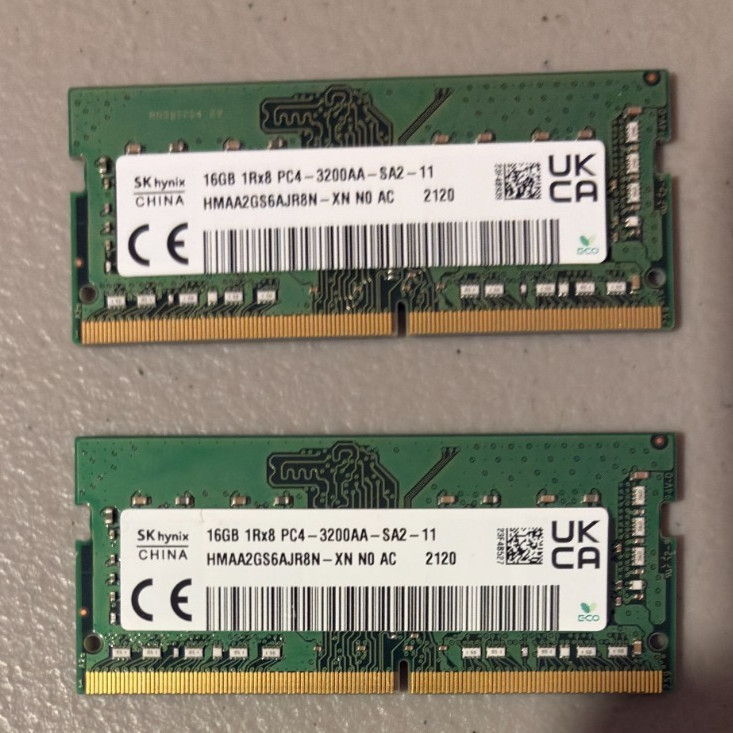 **Set of 2 16GB RAM modules 32GB total**    SK Hynix 16GB  (DDR4-3200) SODIMM