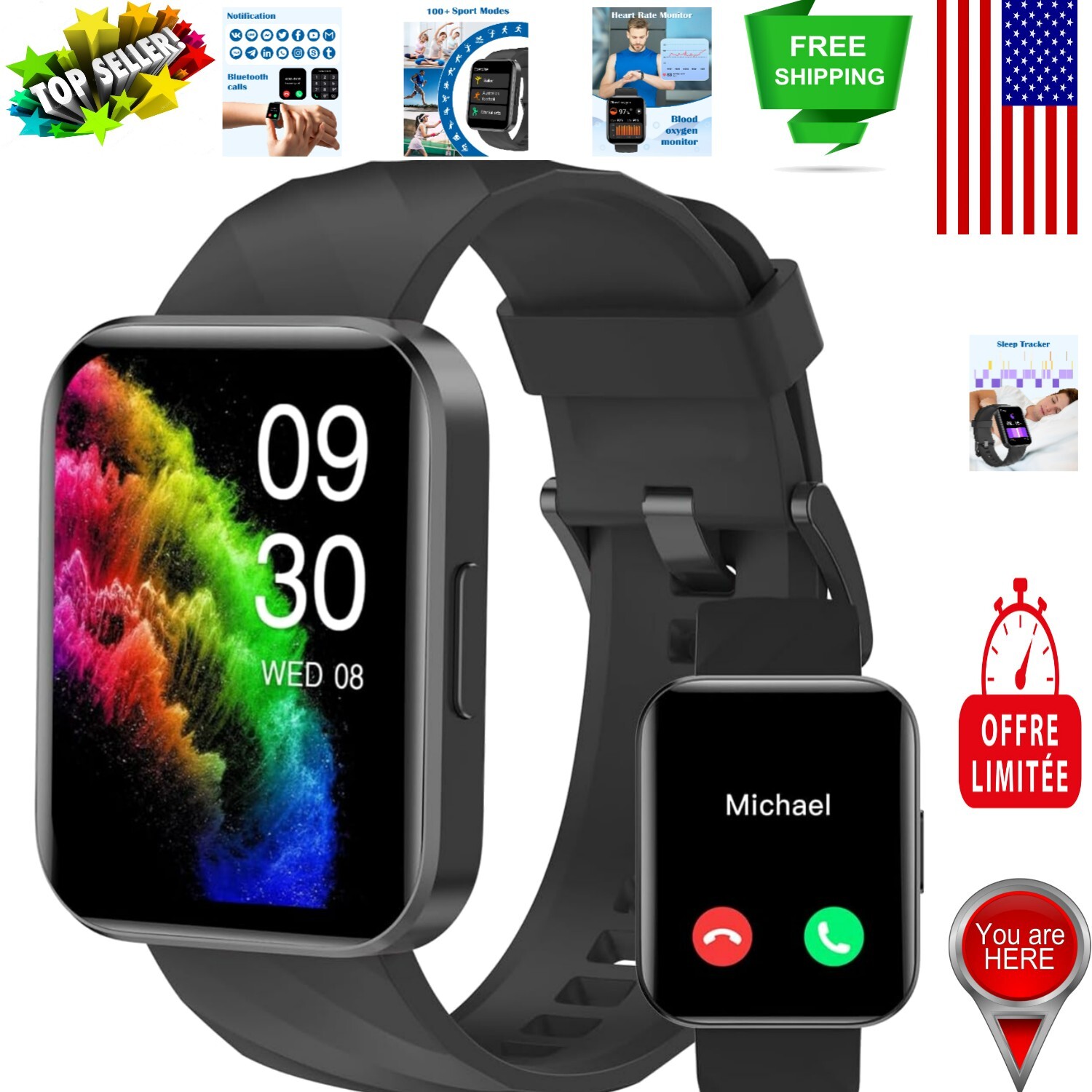 Multifunctional Smartwatch with Heart Rate Monitor & Call Feature