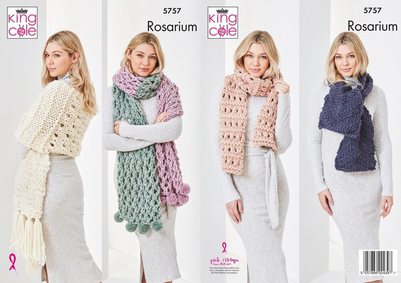 King Cole Super Chunky Knitting Pattern - 5759 Scarves
