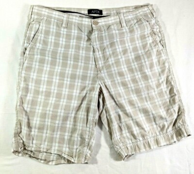 APT. 9 Big Men's Beige & White Plaid Flat Front Regular Fit Bermuda Shorts sz 40