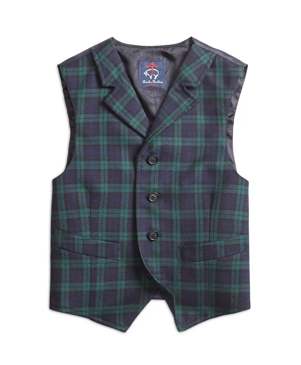 Brooks Brothers Boys Wool Black Watch Suit Vest 14 Bemberg