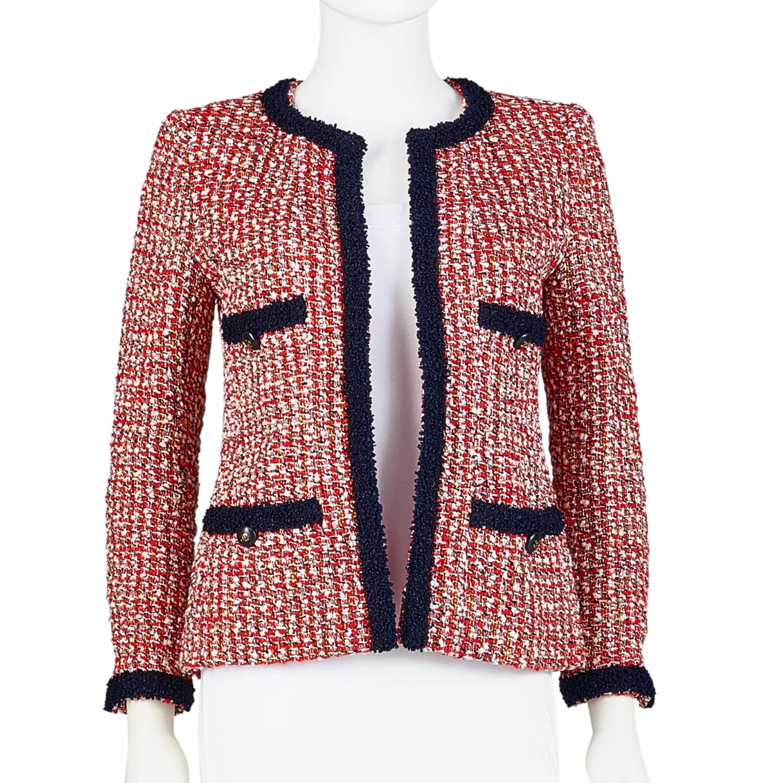 Chanel Jacket 40 Chanel Boutique 1995 Runway Tweed Jacket Red Navy Rare