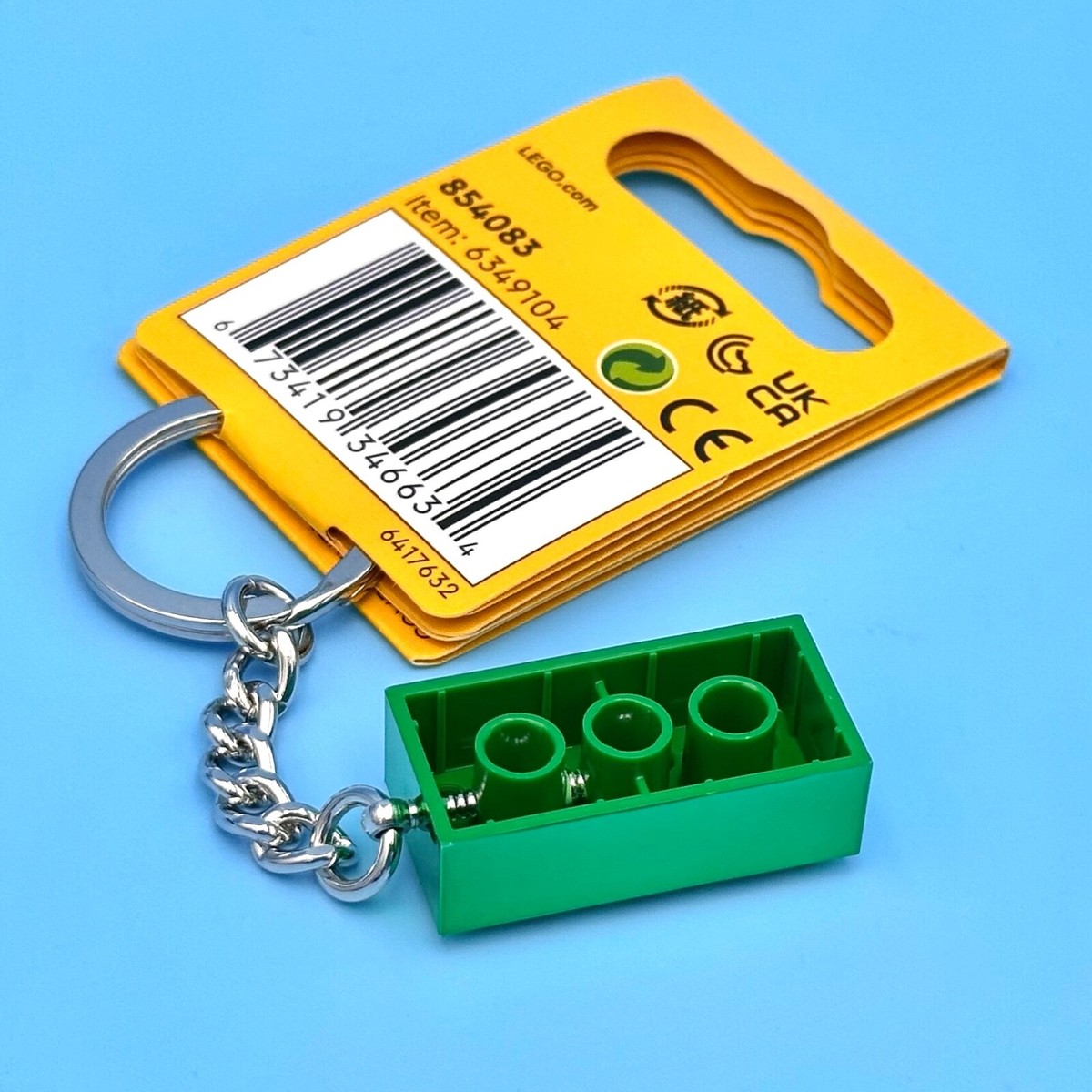 LEGO Metallic Green + White Iridescent 2x4 Stud Brick Keychain Set