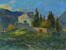 Beau Tableau ancien Paysage Provençal Chapelle Alpilles 19 ème Gaston Guignard