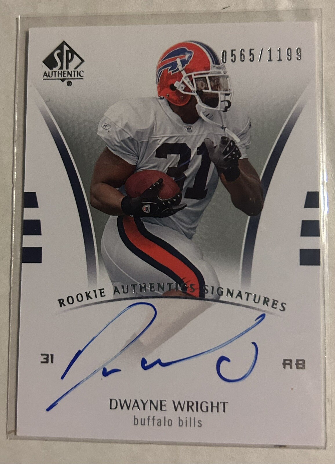 2007 SP Authentic Dwayne Wright Buffalo Bills Rookie Auto Autograph #565/1199 RC