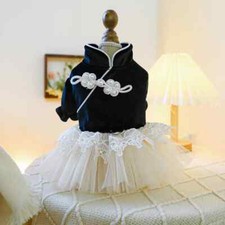 Pet Clothing Cat Dog Spring Autumn Black Chinese Style Princess Dresss Skirt