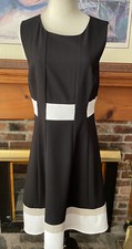 Calvin Klein Sleeveless Black White Beige Poly Dress S8
