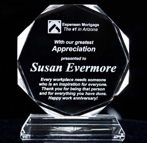 Personalized Crystal Employee Award, 6 inch, Thank you Appreciation Plaque - Picture 1 of 10