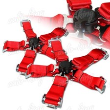 Jdm 2 Durable Nylon 5-point Cam Lock Safety Harness Seat Belt Red X2