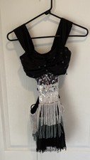 Jazz/Tap Black Grey White Fringe Costume Medium Adult