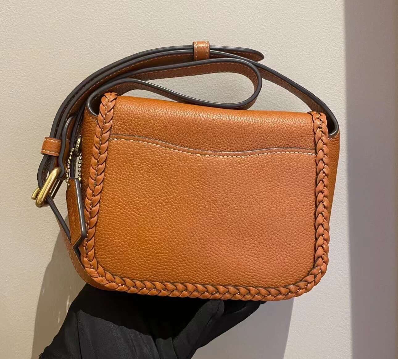 NWT Coach $495 Tabby Leather Messenger 19 With Braid CJ837,Brass/Burnished Amber image 3