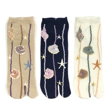 Wrapables Tabi Flip-Flop Socks (Set of 3), Ankle Length Seashells