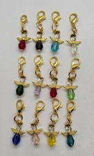 Handmade Birthstone Guardian Angel Charm/ Zipper Pull; Gold Plated