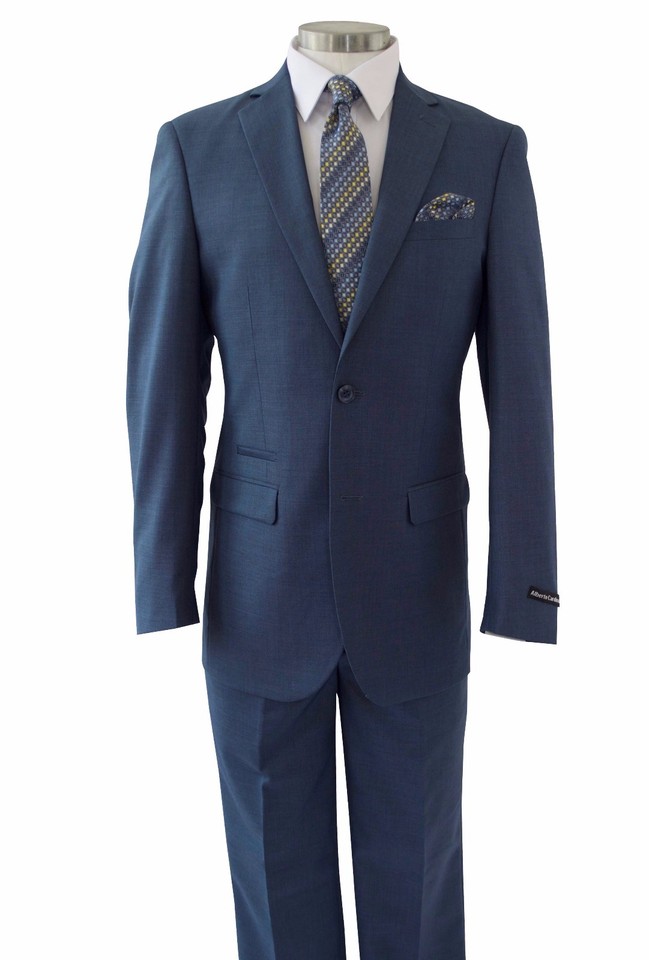 Alberto Cardinali Men's Slim Fit Suit - Medium Blue Windowpane Plaid, 2-Button, New With Tags