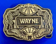 Custom Name WAYNE Block Letter Brass Tone Western Framed ODEN Inc. Belt Buckle