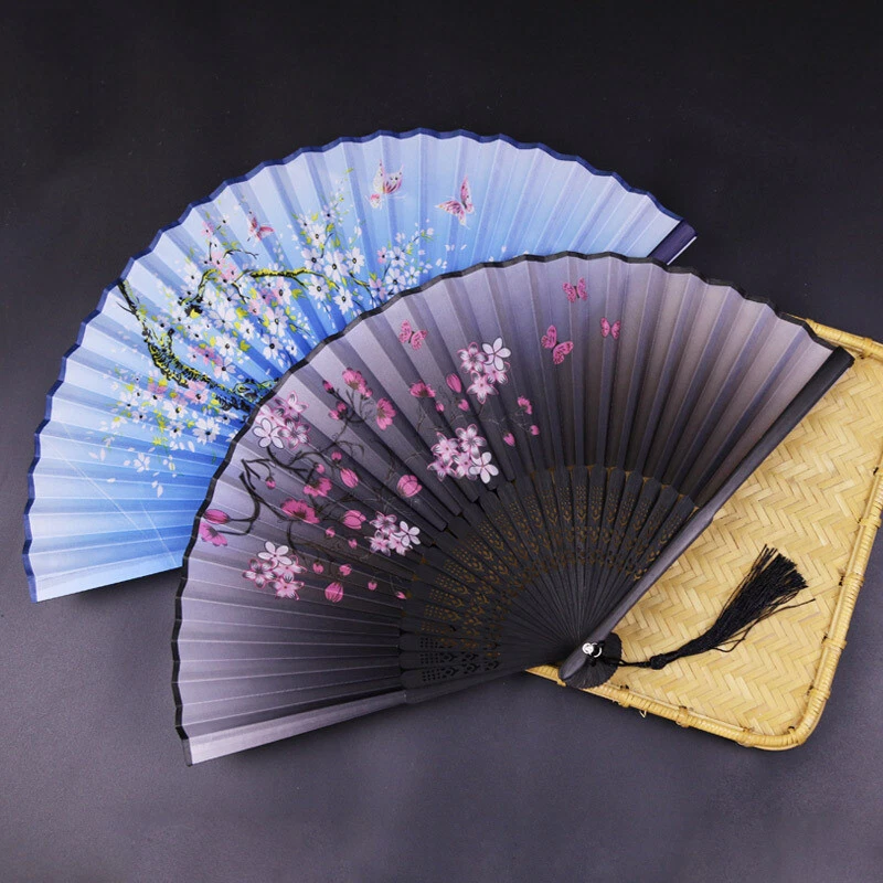 Chinese Style Folding Fan Silk Floral Printed Hand Held Fans Wedding Favors - Image 4 of 4