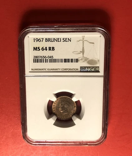 1967-BRUNEI-UNCIRCULATED 1 SEN COIN, GRADED BY NGC MS64 RB.