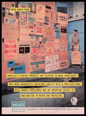 Mead Containers Cardboard 1950s Print Advertisement Ad 1959 Paper Manufacturing