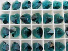 6 x 14mm Swarovski Element's Emerald Green Heart Pendant's - 6202