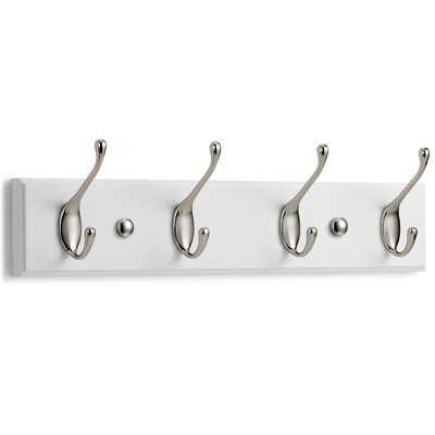 LARHN Wall-Mounted Coat Rack in White with Matt-Nickel Hooks