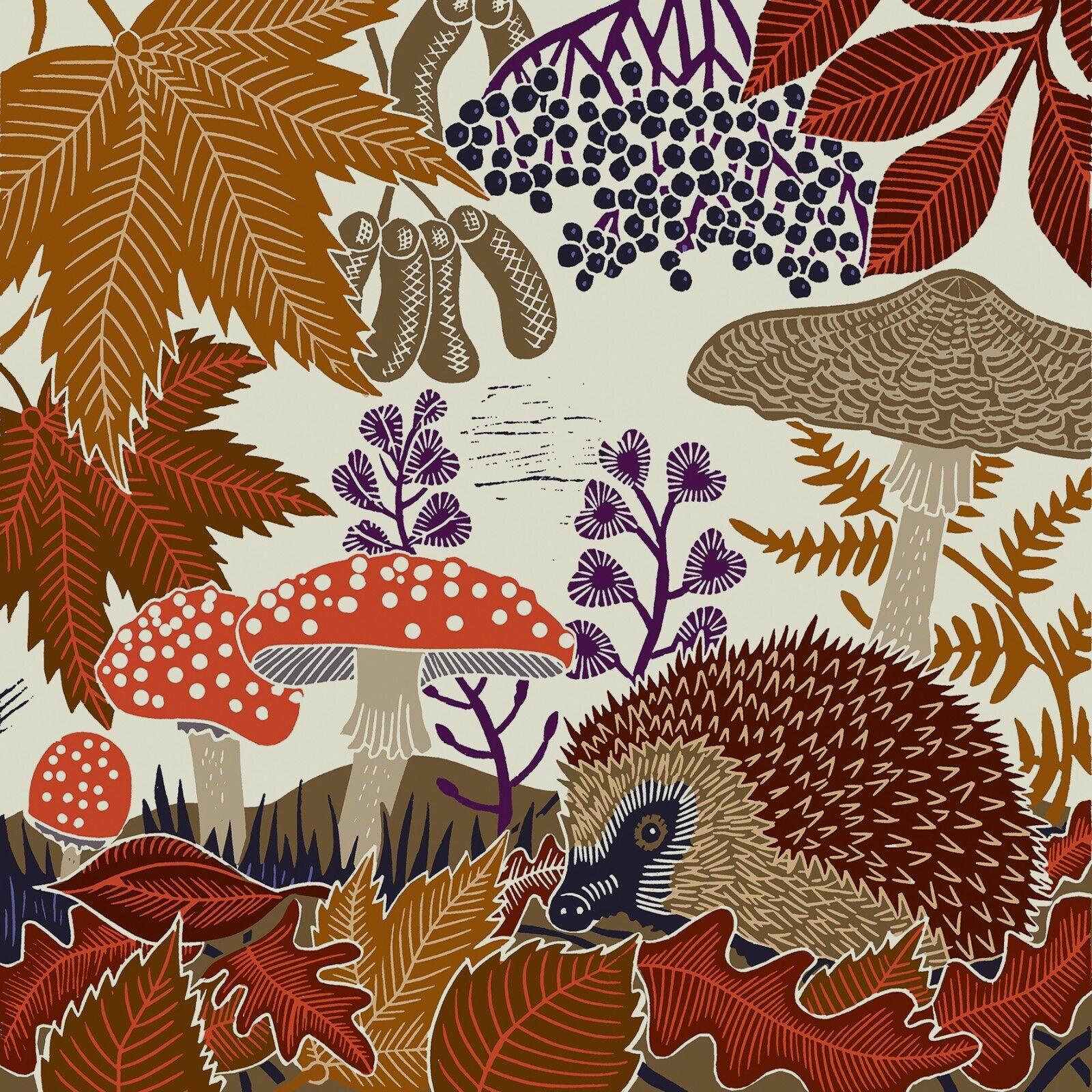 4 x Paper Napkins/3Ply/33cm/Decoupage/Autumn/Toadstools/Leaves/Forest Hedgehog