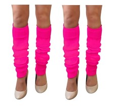 2 x Pairs Of Girls Pink Leg Warmers Disco Fancy Dress Up Dance Party Costume