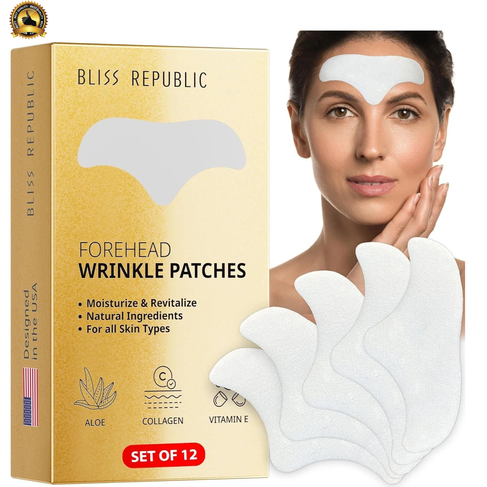 Set Of 12 Premium Anti Wrinkle Forehead Patches Infused w/ Collagen Aloe Vitamin