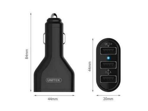 Cargador de Coche Inteligente UNITEK, QC 3.0, 42W, 3 Puertos, Adaptador USB/Cable Micro USB Foto 3 de 4