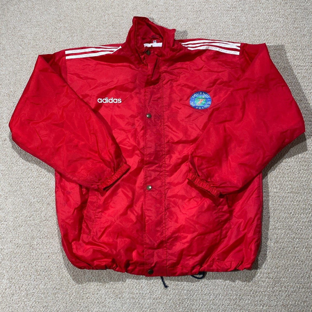 VINTAGE Adidas Shell Jacket Mens Large Red Packable Anorak France Footall  French