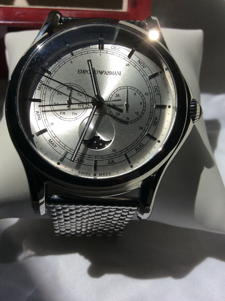 Emporio Armani Swiss Made Chronograph Watch Quartz Movement silver dial