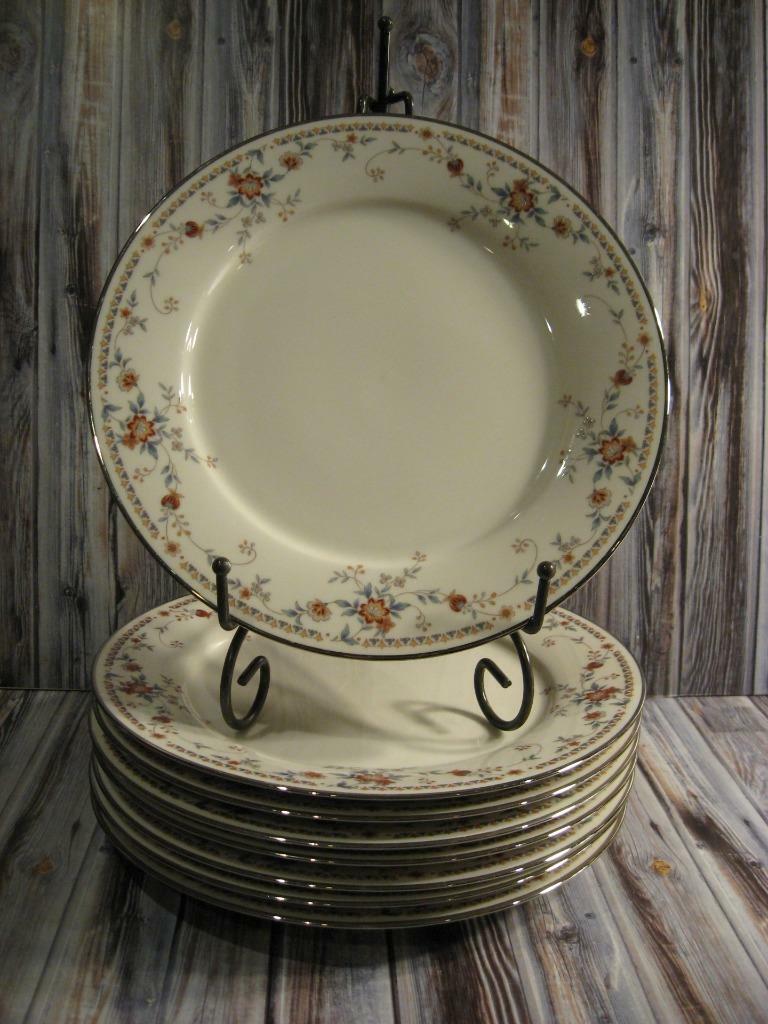 NORITAKE IVORY CHINA 7237 ADAGIO DINNER PLATES - 8 - PLATINUM TRIM