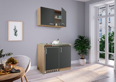 Küche Miniküche Singleküche Küchenzeile Pantry Eiche  Grau Levin 100 cm Respekta