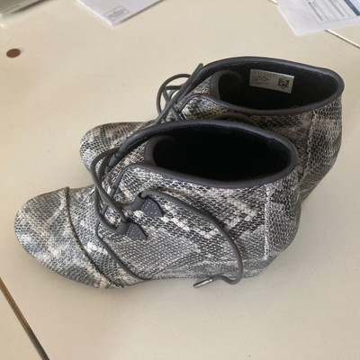 Toms Womens Kala Faux Snake Wedge Lace Up Booties Grey Leather 10014883-size 6W