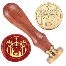 1pc Religion golden Tone Brass Wax Seal Stamp Head with Wooden Handle