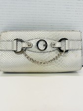 Guess Women's Wristlet Purse Handbag Clutch Silver Snakeskin Look As-Is