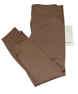 NWT LULULEMON SIZE 12 WUNDER TRAIN HI RISE RIBBED 25  LENGTH TAUPETASTIC