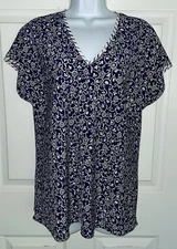 Josie By Natori Sz Small Blue White Floral S/S Pullover Pajama Top EUC