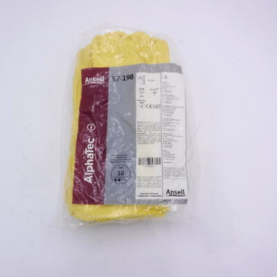 12 Pairs Of Ansell 87-198 Chemical Resistant Gloves Size 10