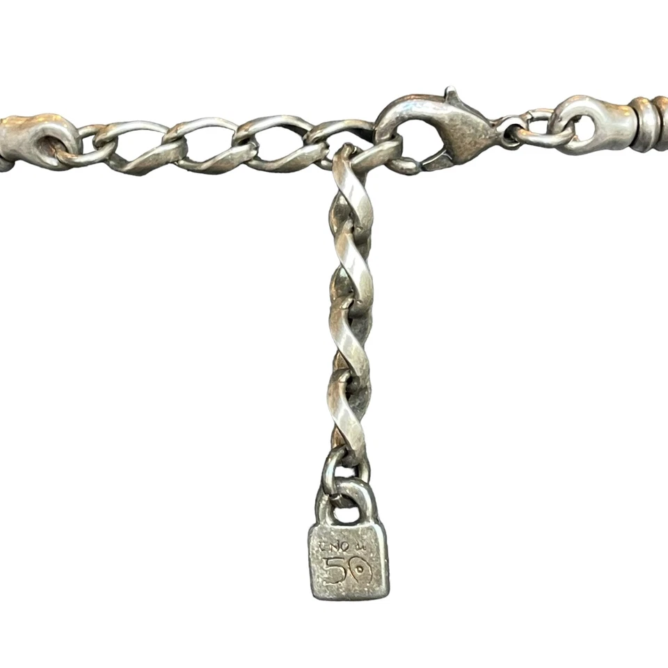 Collar Cadena Chapado en Plata Uno de 50 Gris/Cristales Transparentes Pesado 64 Gramos Firmado Foto 3 de 4