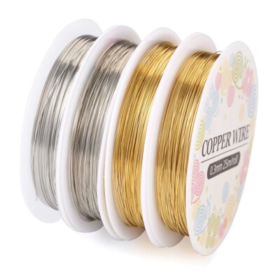 4 Rolls Golden Silver Copper Wire for Beading Jewelry Craft Making 0.3~0.4mm
