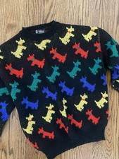 Vintage Shetland Wool 1990s Colorful Scottie s Dogs Ugly Christmas Sweater L