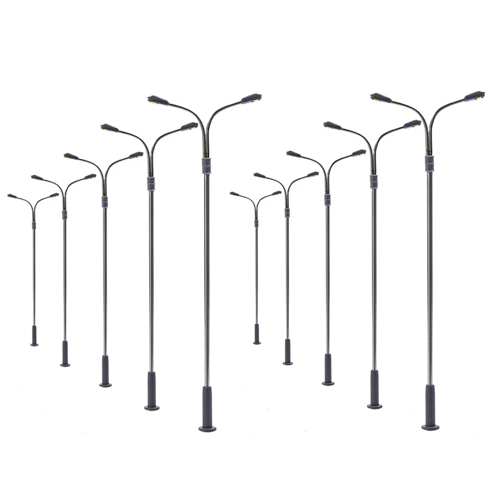 EVEMODEL 10pcs Échelle HO 1:87 Modèle Ferroviaire Modèle de Lampadaire à 2 Leds 3V